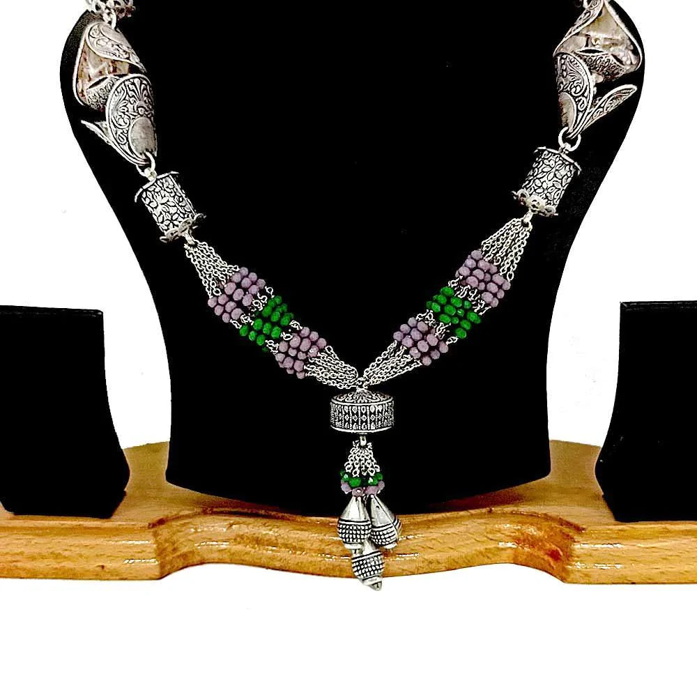 Sikkawala 925 Sterling Silver Oxidised Silver Antique Picks Necklace For Women 3000285-1