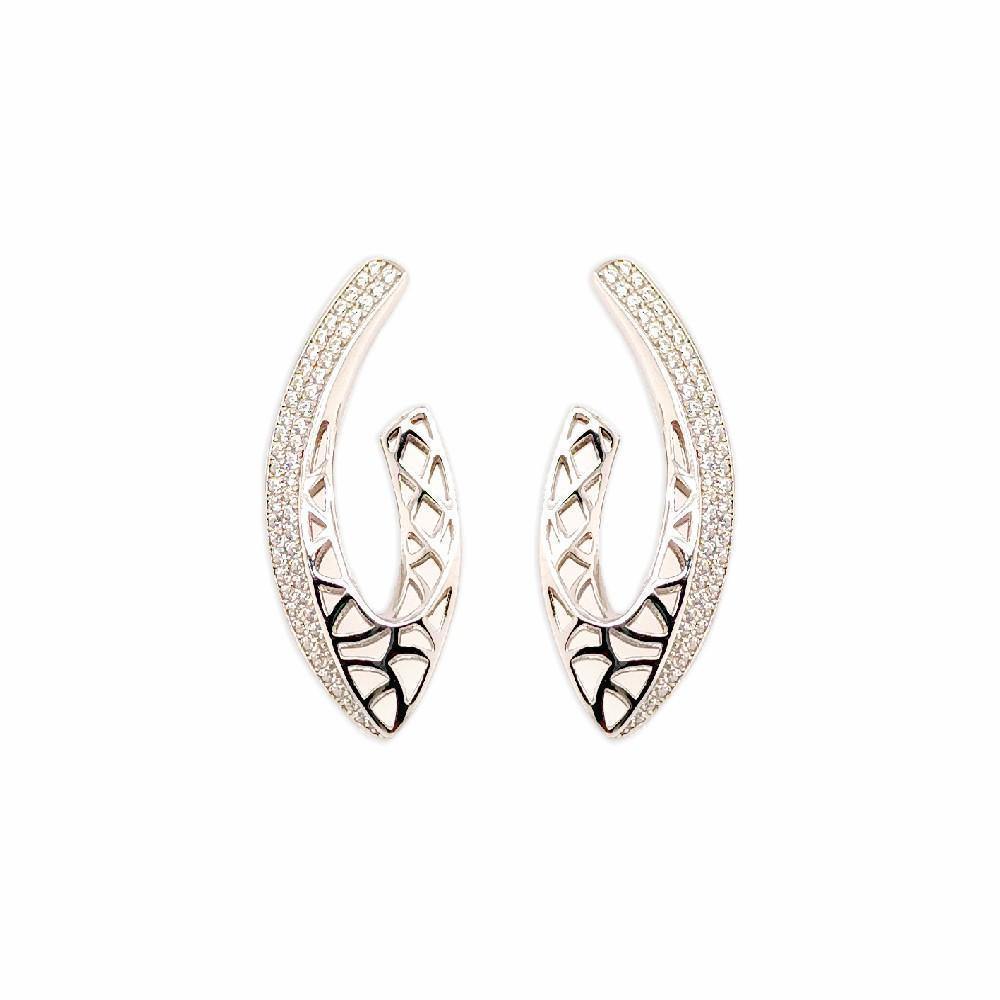 Sikkawala 925 Sterling Silver White Silver Abstract Mesh Danglers For Women 3000010-1