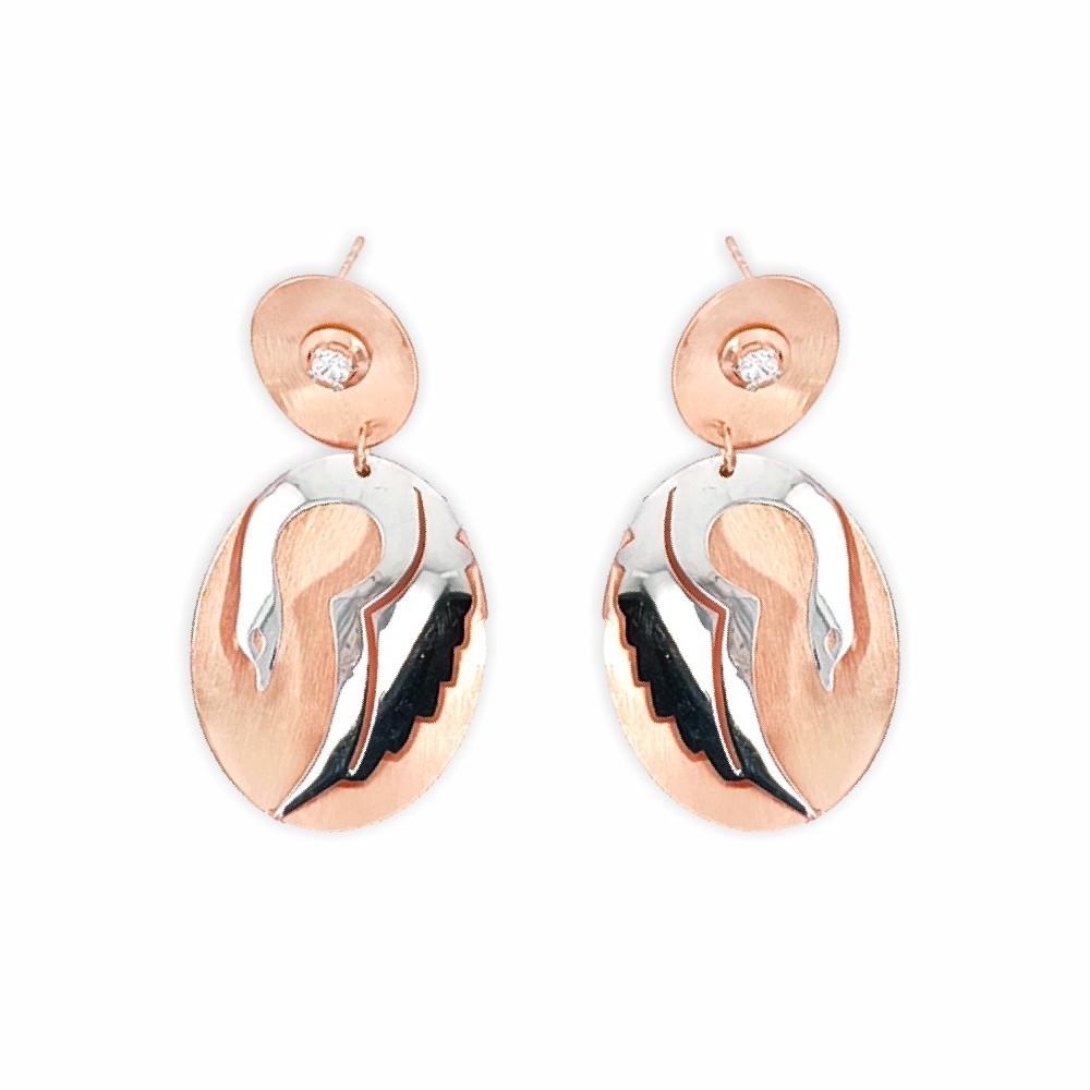 Sikkawala 925 Sterling Silver Rose Gold Plated Silver Birds Dangle Earring For Women 3000127-1