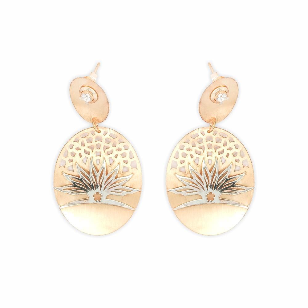 Sikkawala 925 Sterling Silver Rose Gold Plated Silver Floral Dangle Earring For Women 3000128-1