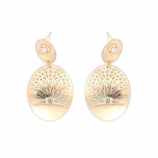 Sikkawala 925 Sterling Silver Rose Gold Plated Silver Floral Dangle Earring For Women 3000128-1