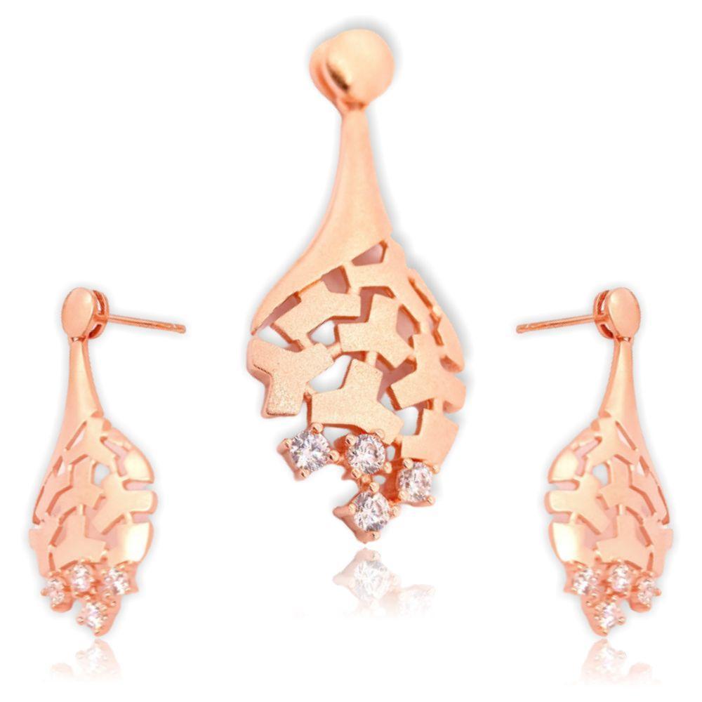 Sikkawala 925 Sterling Silver Rose Gold Plated Silver Guitar Design Pendant Set For Women 3000152-1