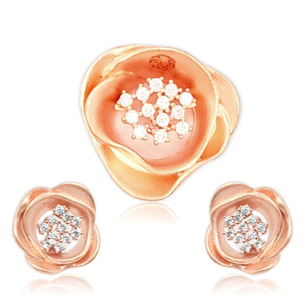 Sikkawala 925 Sterling Silver Rose Gold Plated Silver Rose Design Pendant Set For Women 3000165-1