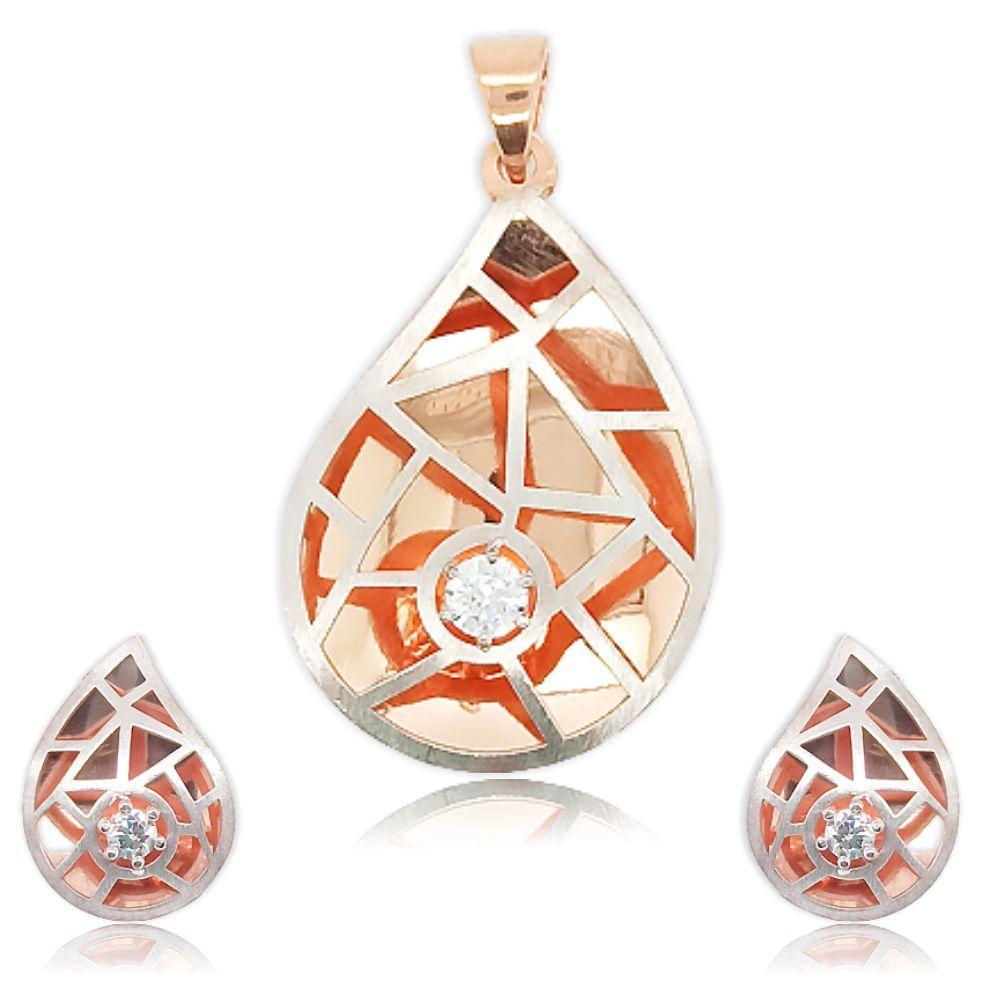 Sikkawala 925 Sterling Silver Rose Gold Plated Silver Pear Design Pendant Set For Women 3000168-1