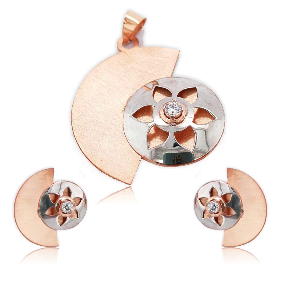 Sikkawala 925 Sterling Silver Rose Gold Plated Silver Moon Design Pendant Set For Women 3000169-1