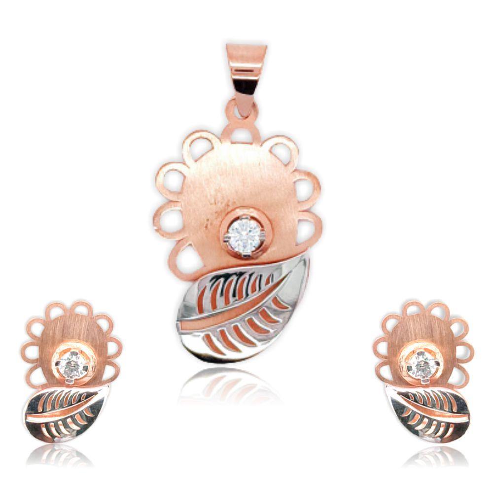 Sikkawala 925 Sterling Silver Rose Gold Plated Silver Leaf Design Pendant Set For Women 3000172-1