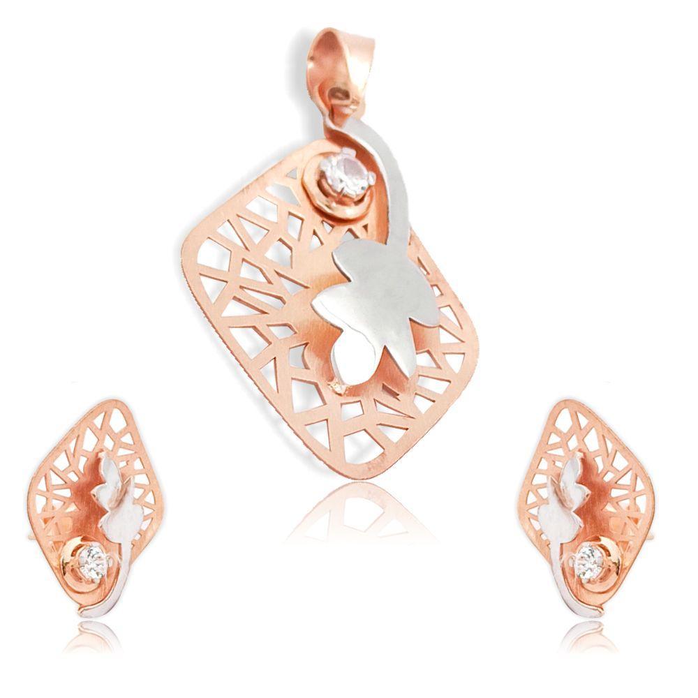 Sikkawala 925 Sterling Silver Rose Gold Plated Silver Leaf Design Pendant Set For Women 3000175-1