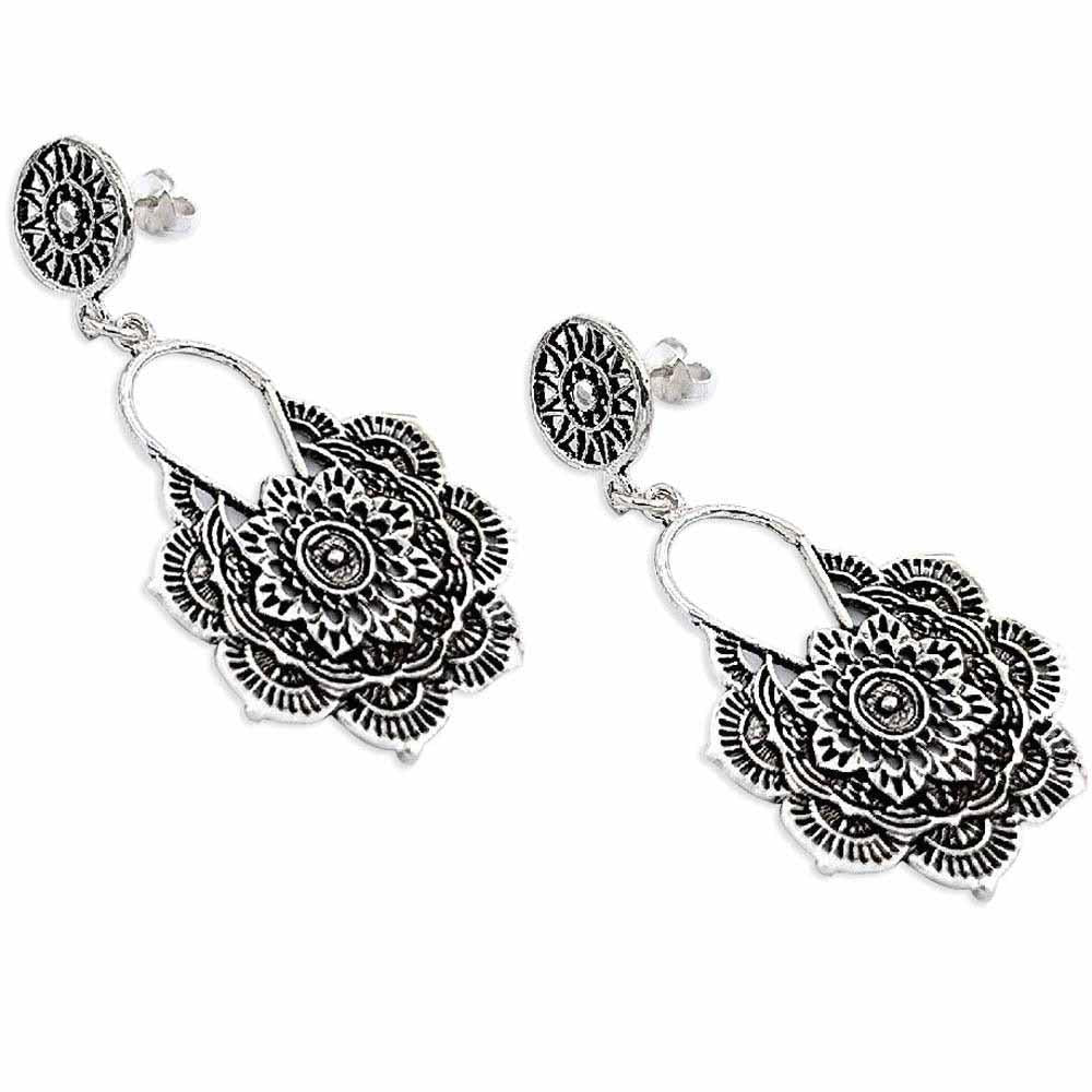 Sikkawala 925 Sterling Silver Oxidised Silver Floral Dangle Earring For Girls 3000230-1