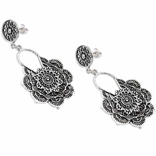 Sikkawala 925 Sterling Silver Oxidised Silver Floral Dangle Earring For Girls 3000230-1