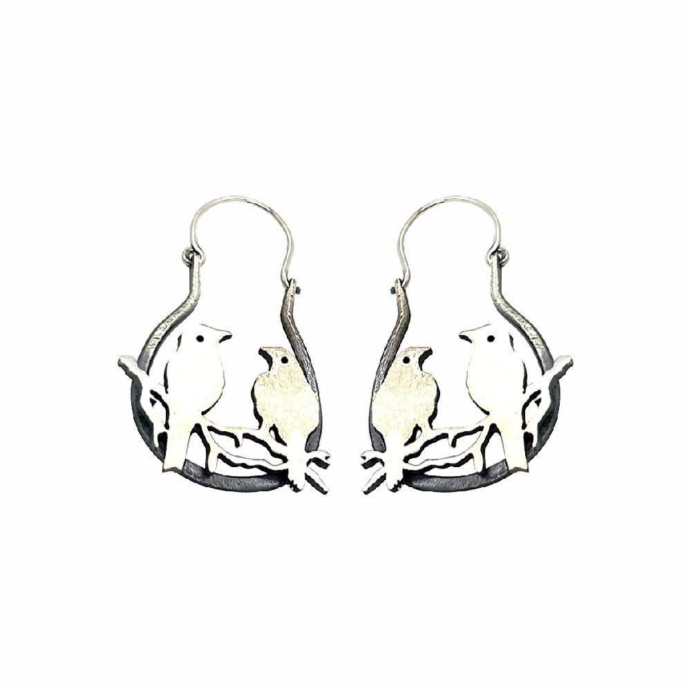 Sikkawala 925 Sterling Silver Oxidised Silver Birds Dangler Hoop For Girls 3000234-1
