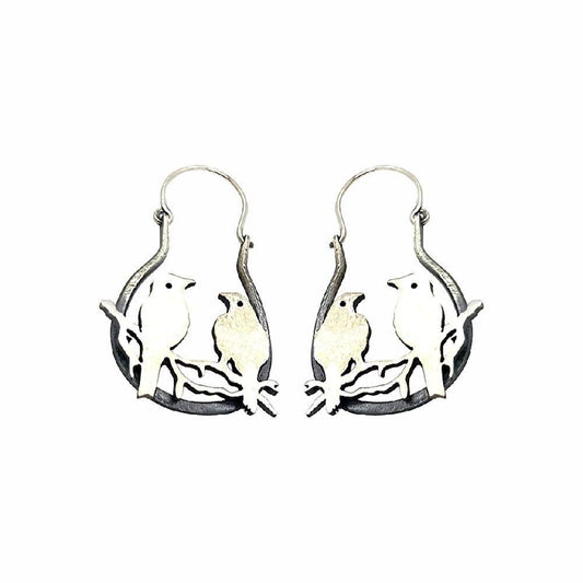 Sikkawala 925 Sterling Silver Oxidised Silver Birds Dangler Hoop For Girls 3000234-1
