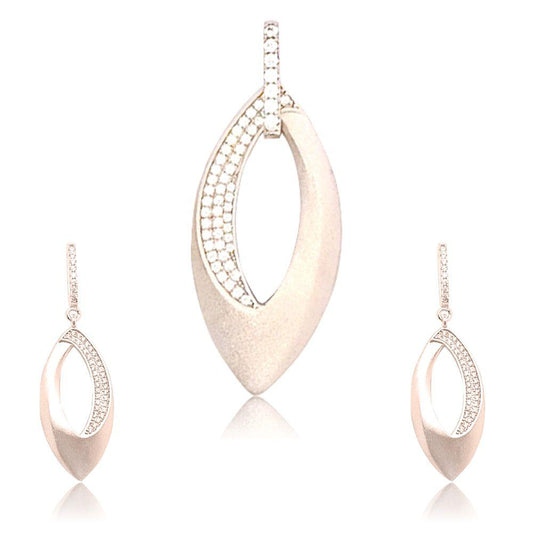 Sikkawala 925 Sterling Silver White Silver Leaf Design Pendant Set For Women 3000025-1