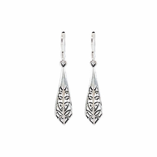 Sikkawala 925 Sterling Silver Oxidised Silver Feather Dangle Earring For Women 3000266-1