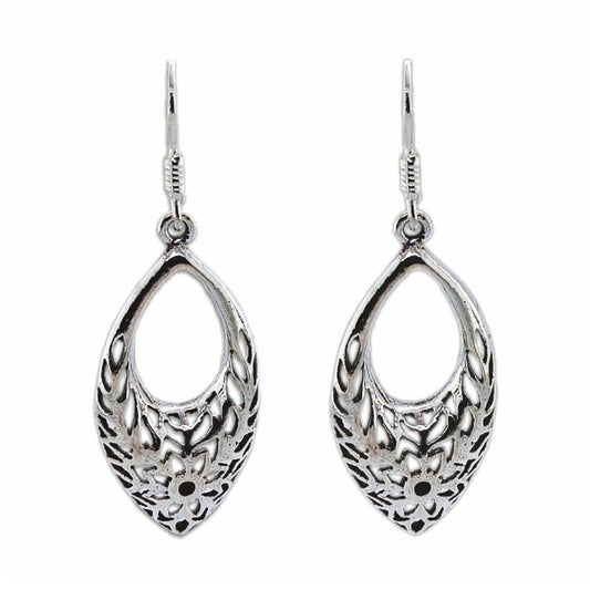 Sikkawala 925 Sterling Silver Oxidised Silver Leaf Dangle Earring For Women 3000270-1