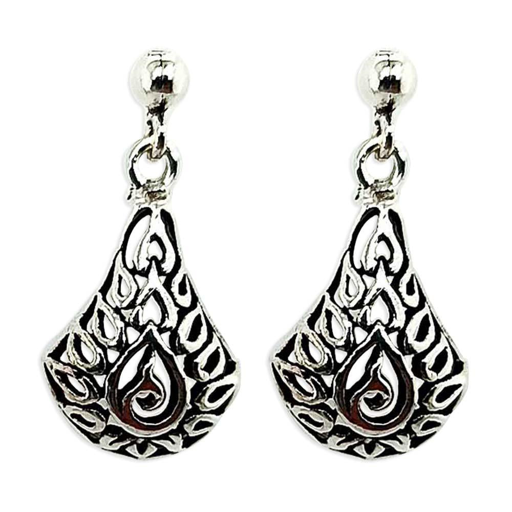Sikkawala 925 Sterling Silver Oxidised Silver Bell Drop Earring For Women 3000273-1
