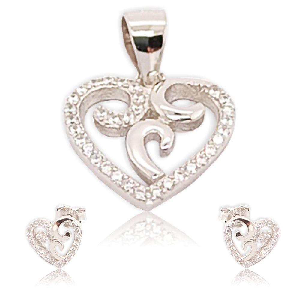 Sikkawala 925 Sterling Silver White Silver Heart Design Pendant Set For Women 3000280-1