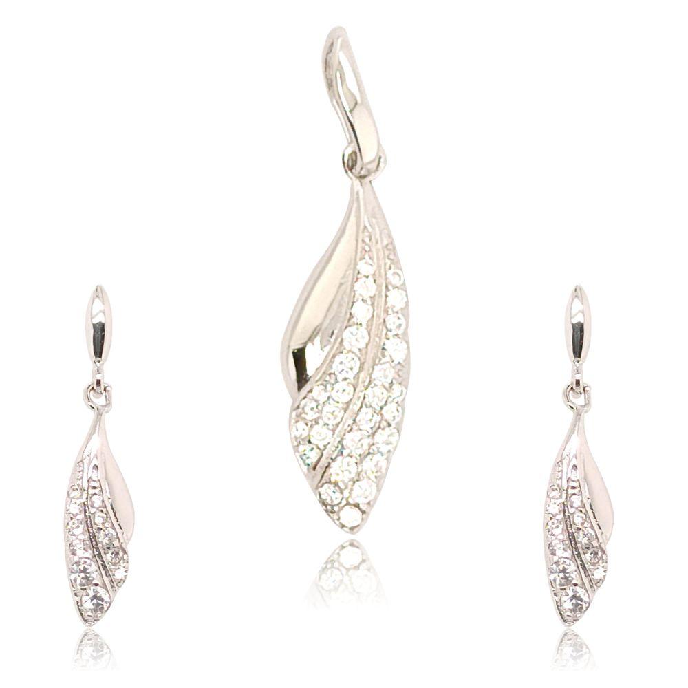 Sikkawala 925 Sterling Silver White Silver Feather Design Pendant Set For Women 3000281-1