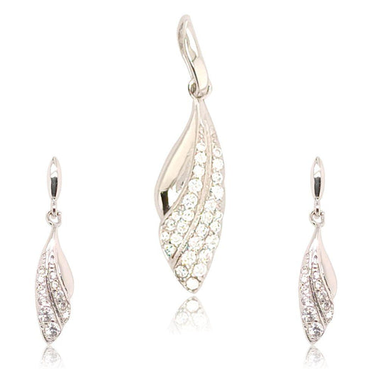 Sikkawala 925 Sterling Silver White Silver Feather Design Pendant Set For Women 3000281-1