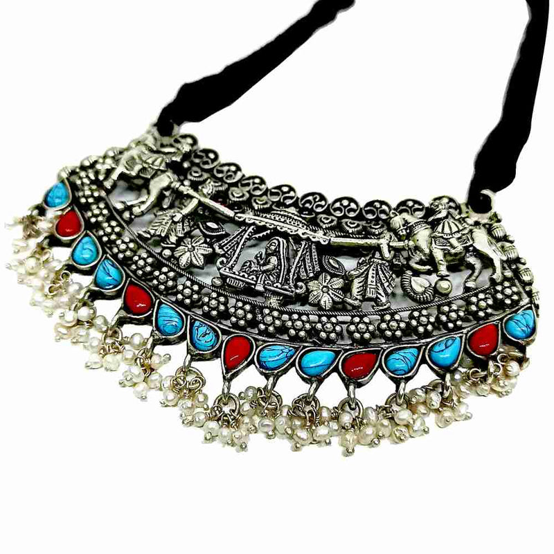 oxidised Silver Antique Picks Necklace for Women 3000285