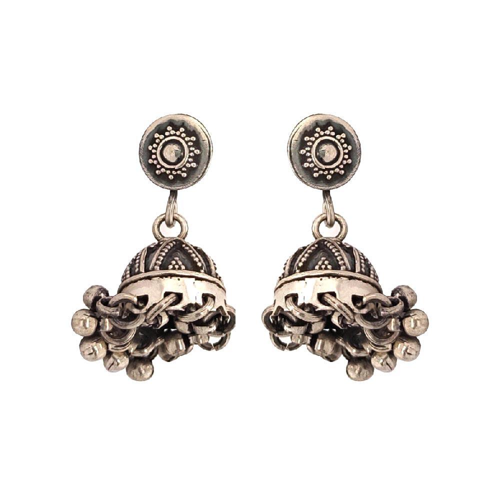 Sikkawala 925 Sterling Silver Oxidised Silver Minimal Classic Jumki For Women 3000316-1