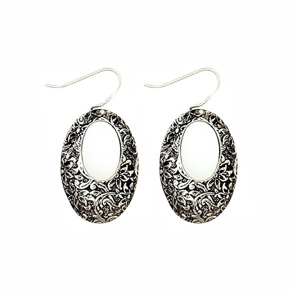 Sikkawala 925 Sterling Silver Oxidised Silver Oval Drops & Danglers For Women 3000330-1