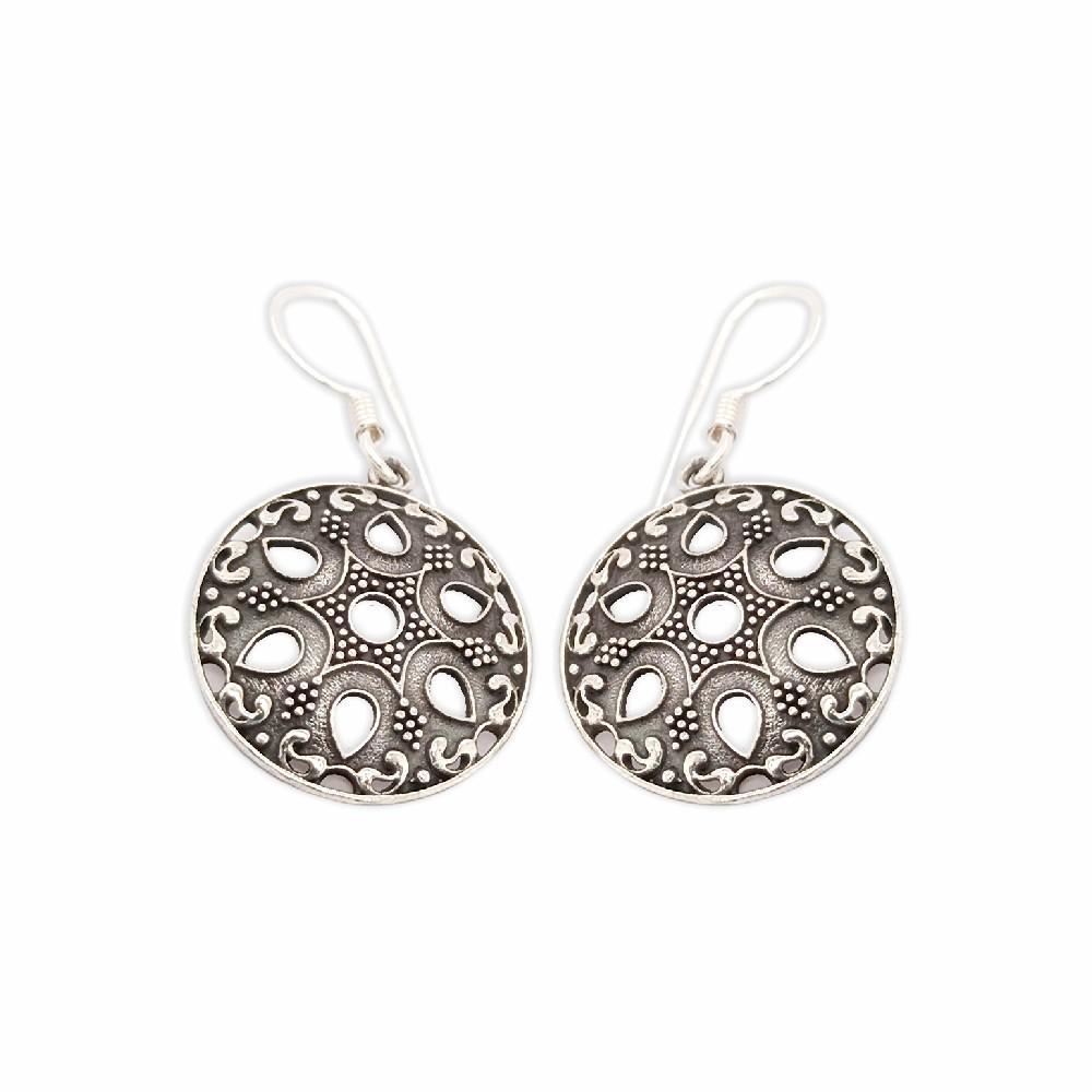 Sikkawala 925 Sterling Silver Oxidised Silver Round Dangle Earring For Women 3000342-1