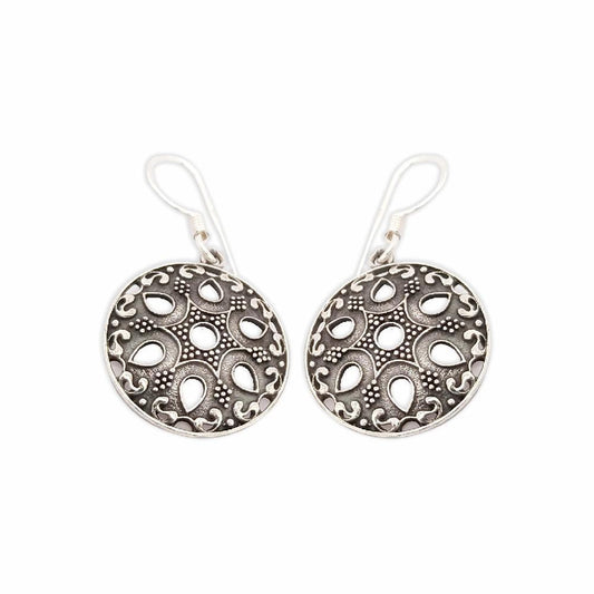 Sikkawala 925 Sterling Silver Oxidised Silver Round Dangle Earring For Women 3000342-1