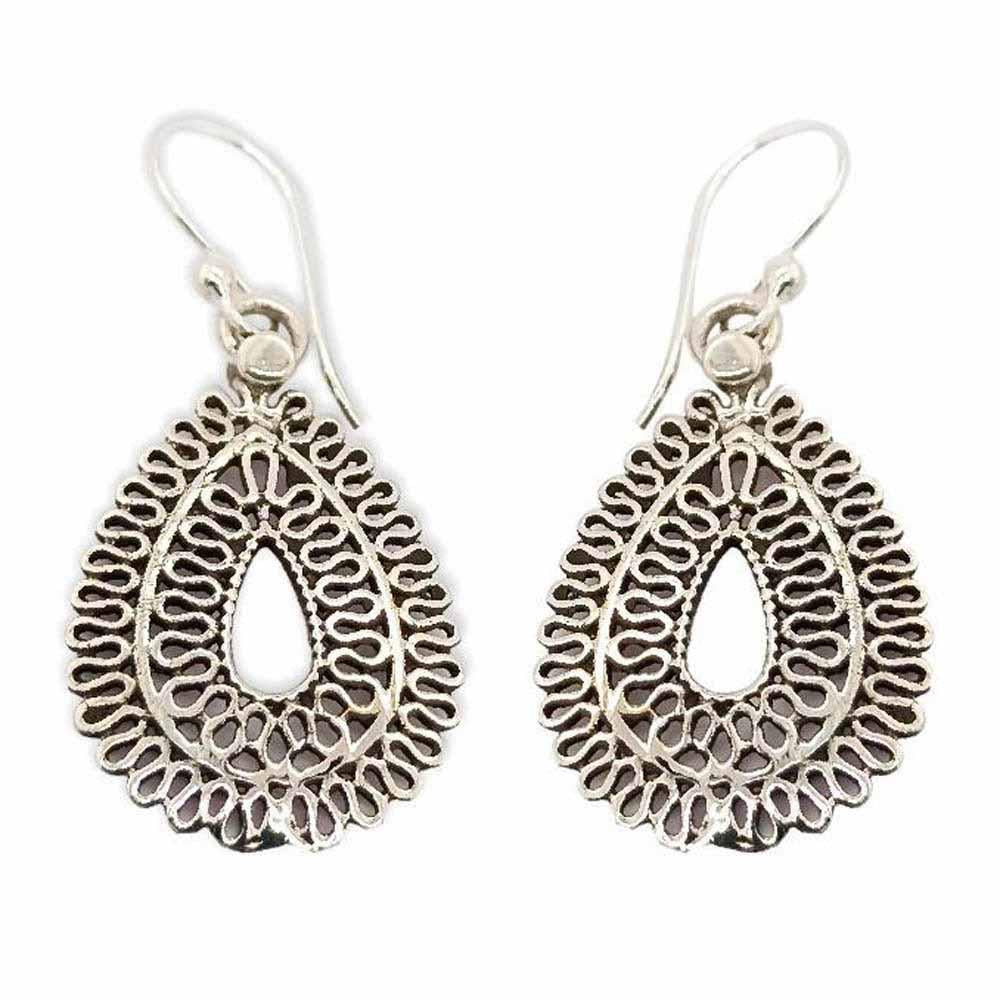 Sikkawala 925 Sterling Silver Oxidised Silver Teardrop Dangle Earring For Women 3000348-1