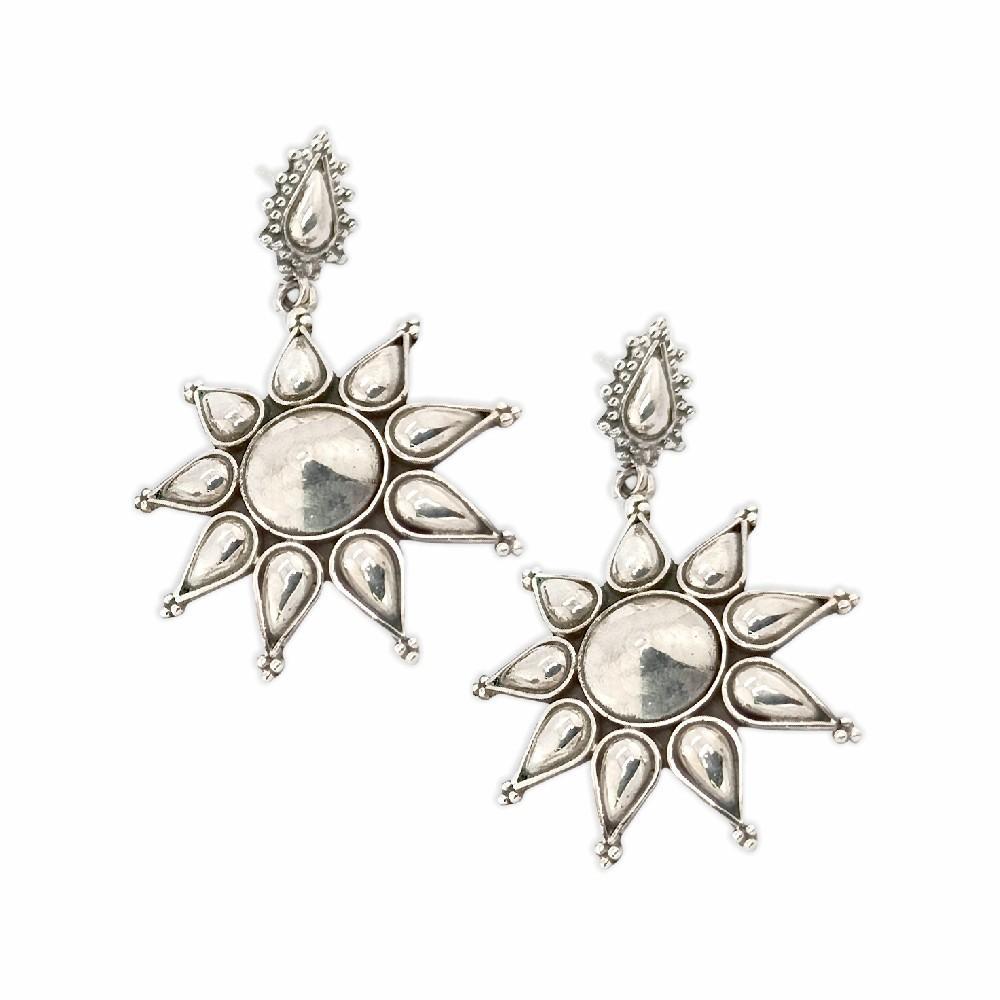 Sikkawala 925 Sterling Silver Oxidised Silver Sun Dangle Earring For Women 3000386-1