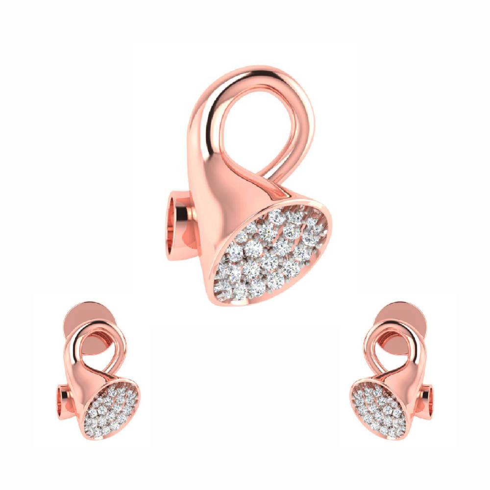 Sikkawala 925 Sterling Silver Rose Gold Plated Silver Trumpet Design Pendant Set For Girls 3000481-1