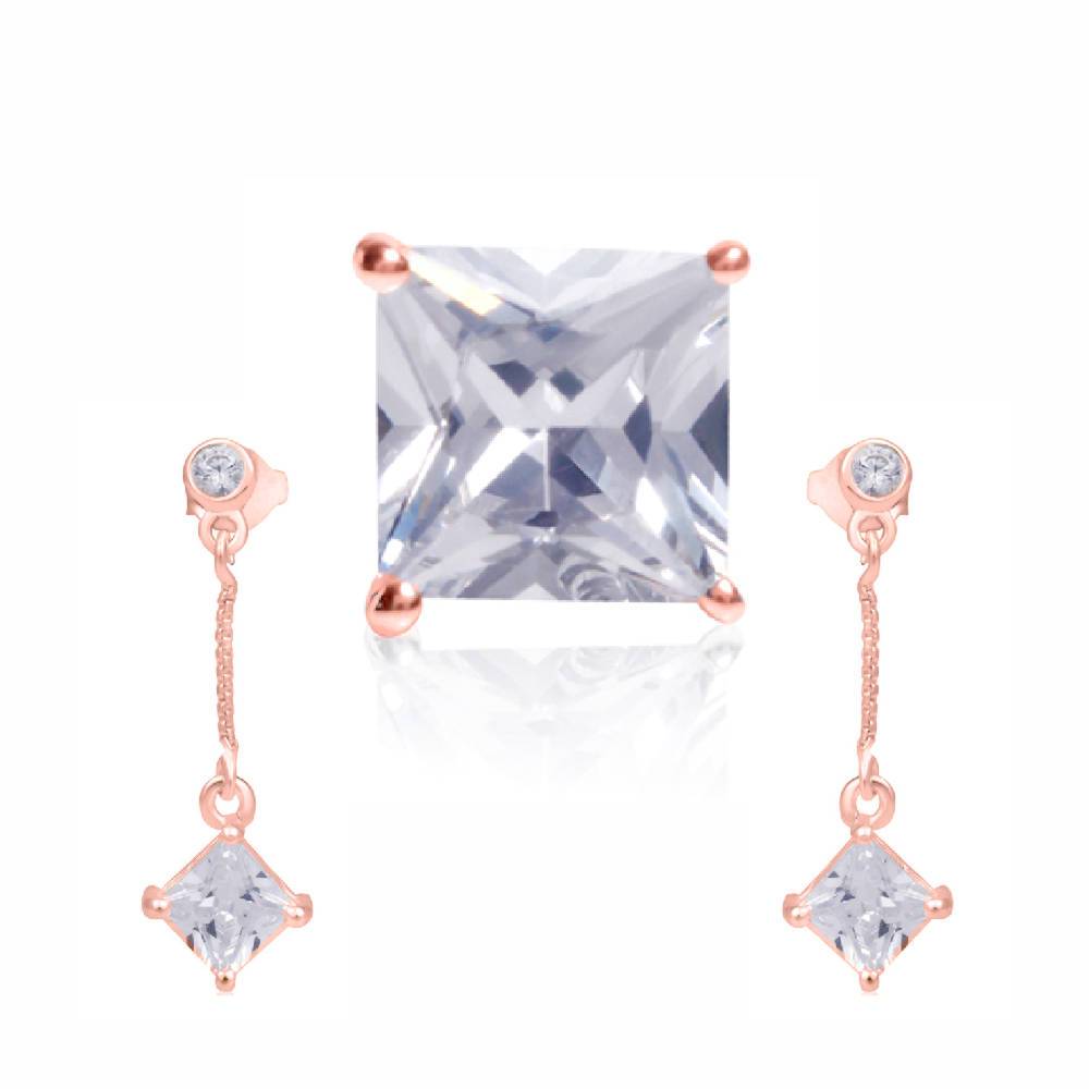 Sikkawala 925 Sterling Silver Rose Gold Plated Silver Square Design Pendant Set For Girls 3000483-1