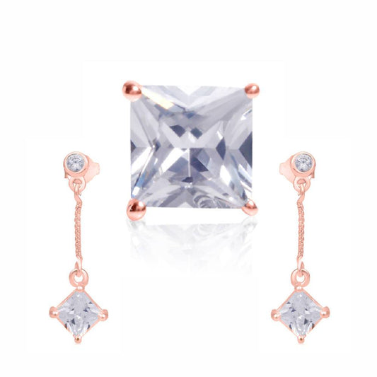 Sikkawala 925 Sterling Silver Rose Gold Plated Silver  Square Design Pendant Set For Girls 3000483-1