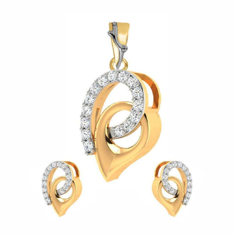 Sikkawala 925 Sterling Silver Gold Plated Silver Teardrop Design Pendant Set For Girls 3000490-1