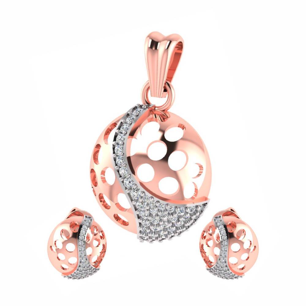 Sikkawala 925 Sterling Silver Rose Gold Plated Silver Round Design Pendant Set For Girls 3000499-1