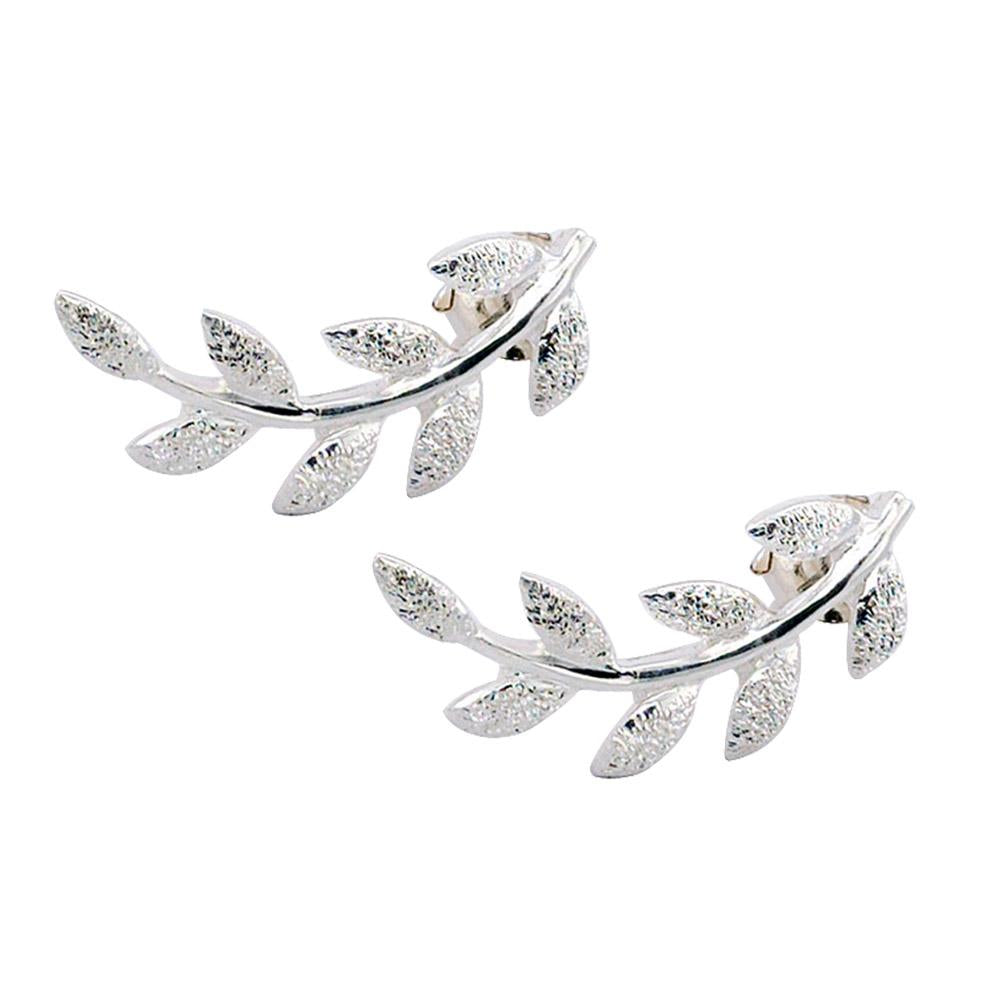 Sikkawala 925 Sterling Silver White Silver Leaf Huggie Studs For Girls 3000563-1