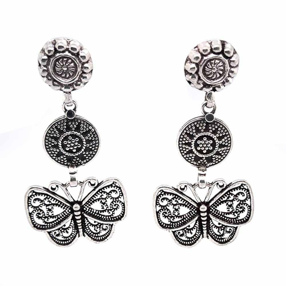 Sikkawala 925 Sterling Silver Oxidised Black Silver Butterfly Dangle Earring For Girls 3000650-1