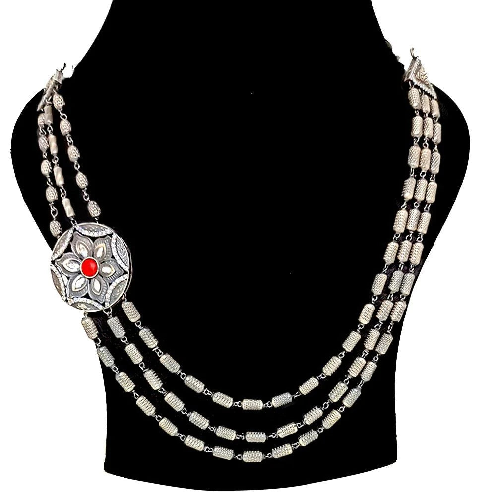 Sikkawala 925 Sterling Silver Rose Gold Plated Silver Studded Necklace Set For Women 3000073-1