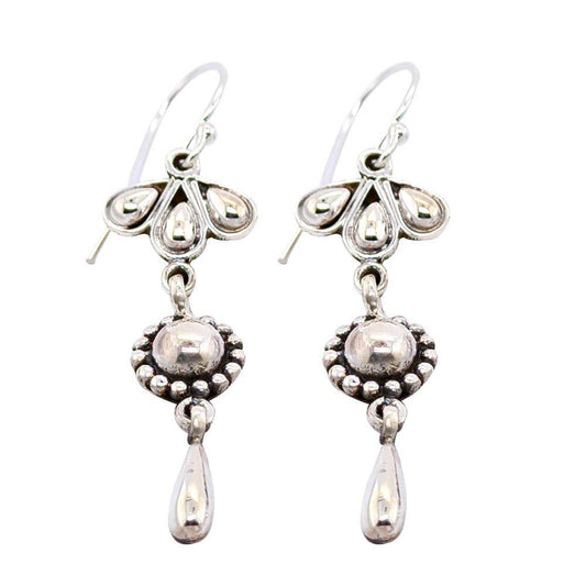 Sikkawala 925 Sterling Silver Oxidised Black Silver Floral Drop Earring For Girls 3000663-1