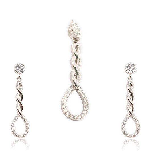Sikkawala 925 Sterling Silver White Silver Round Design Pendant Set For Women 3000007-1