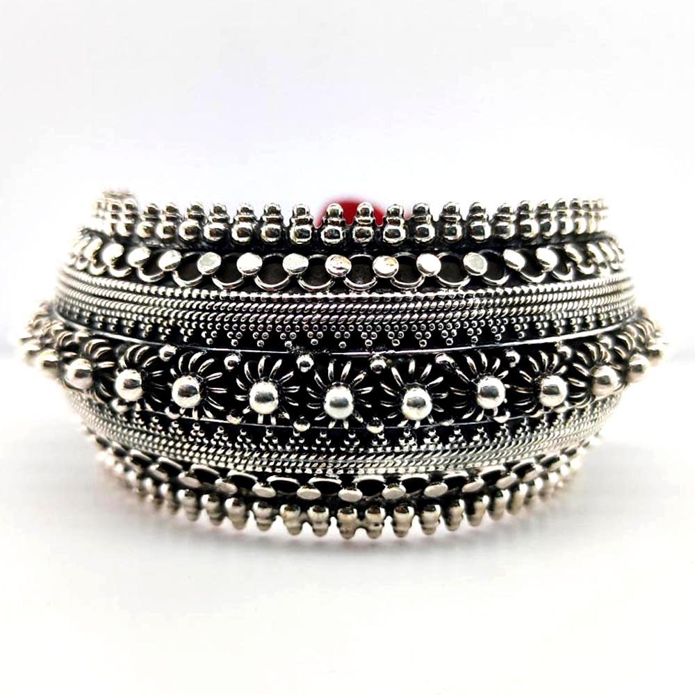 Sikkawala 925 Sterling Silver Oxidised Black Silver Tribal Inspired Kada For Women 3000713-1