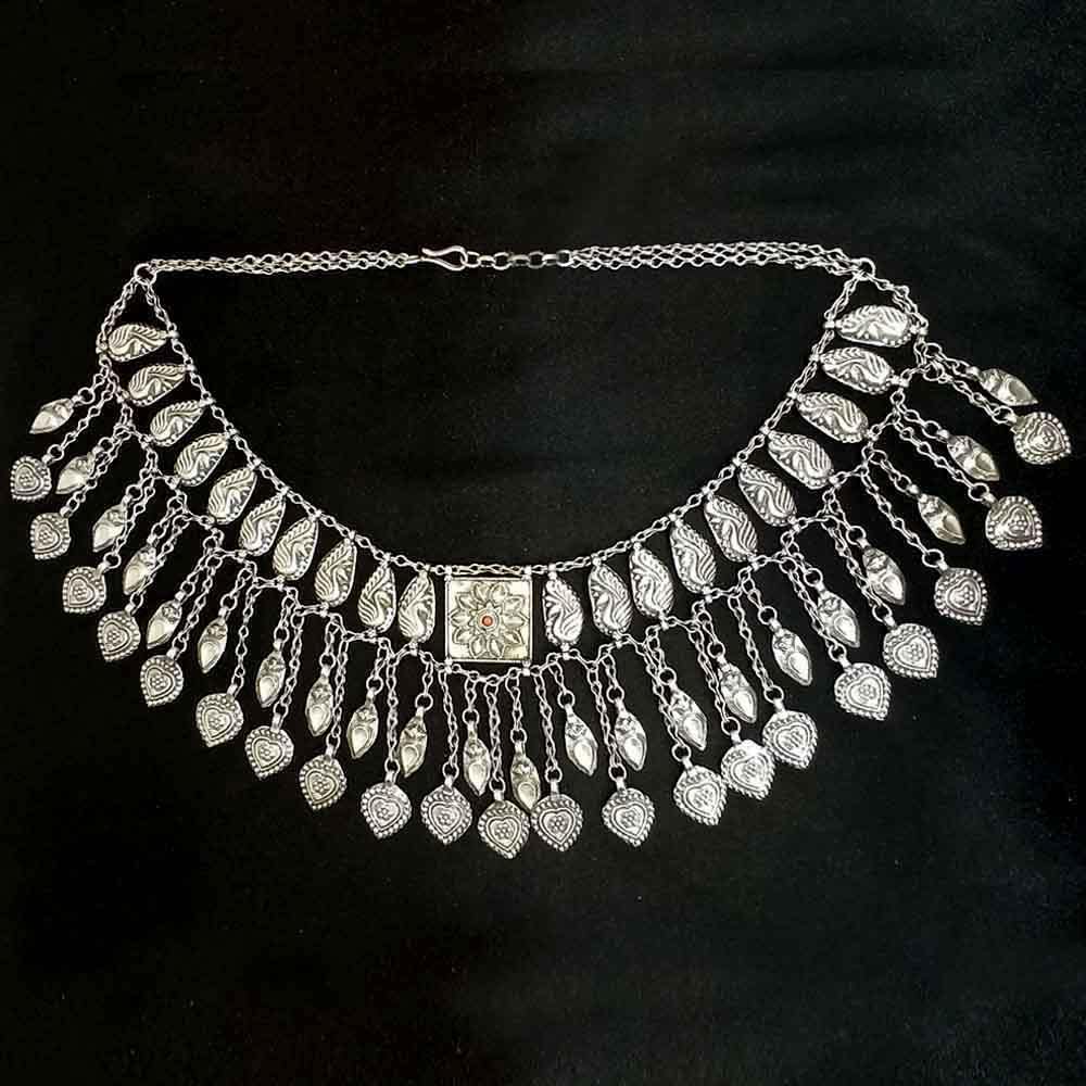 Sikkawala 925 Sterling Silver Oxidised Black Silver Tribal Inspired Necklace Set For Women 3000714-1