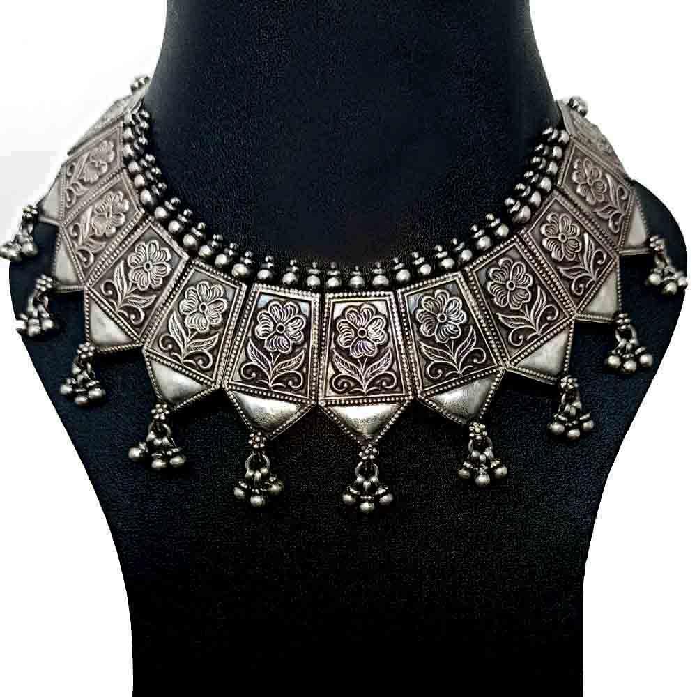 Sikkawala 925 Sterling Silver Oxidised Black Silver Tribal Inspired Necklace Set For Women 3000732-1