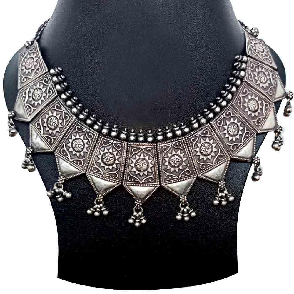 Sikkawala 925 Sterling Silver Oxidised Black Silver Tribal Inspired Necklace Set For Women 3000733-1