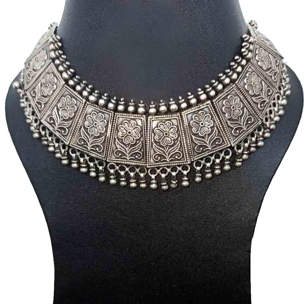Sikkawala 925 Sterling Silver Oxidised Black Silver Tribal Inspired Necklace Set For Women 3000734-1