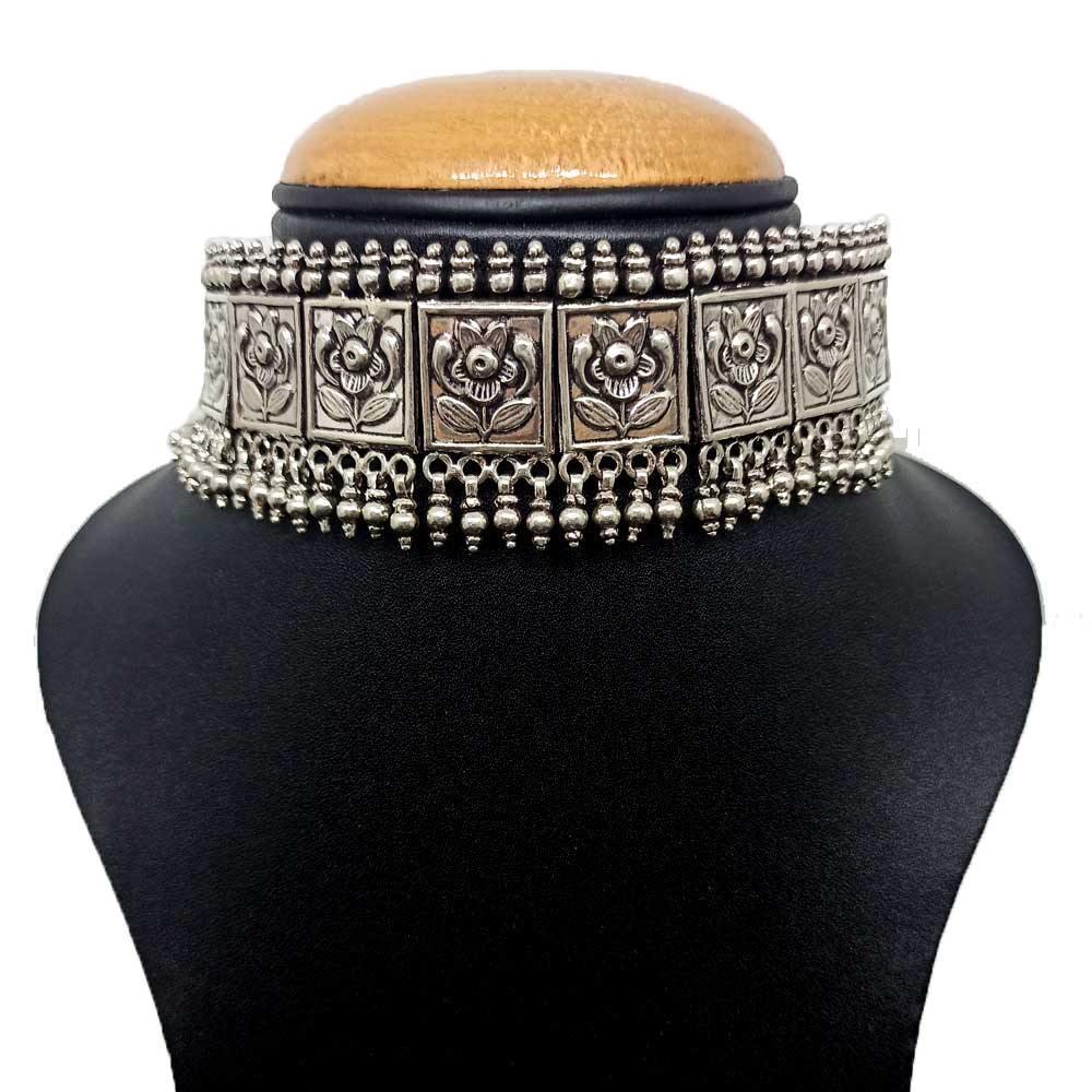 Sikkawala 925 Sterling Silver Oxidised Black Silver Tribal Inspired Necklace Set For Women 3000735-1