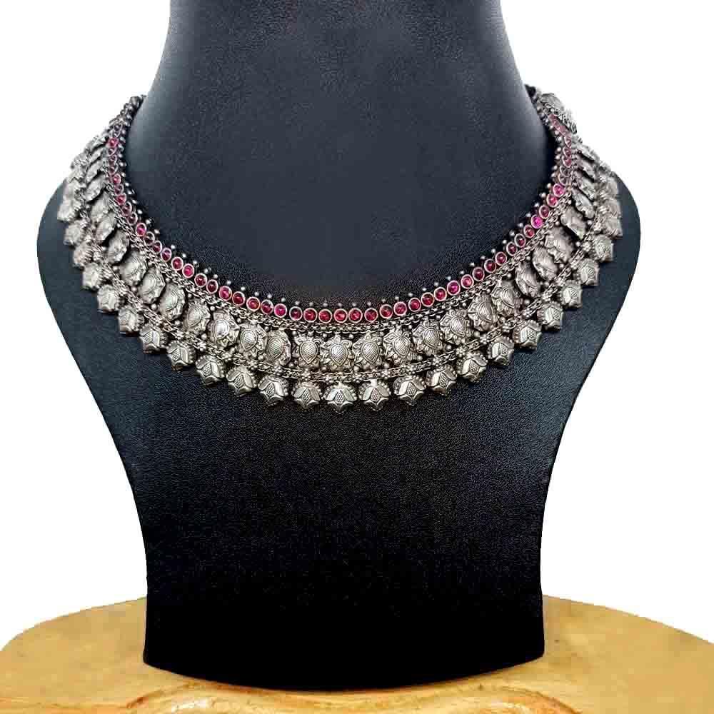 Sikkawala 925 Sterling Silver Oxidised Black Silver Tribal Inspired Necklace Set For Women 3000742-1