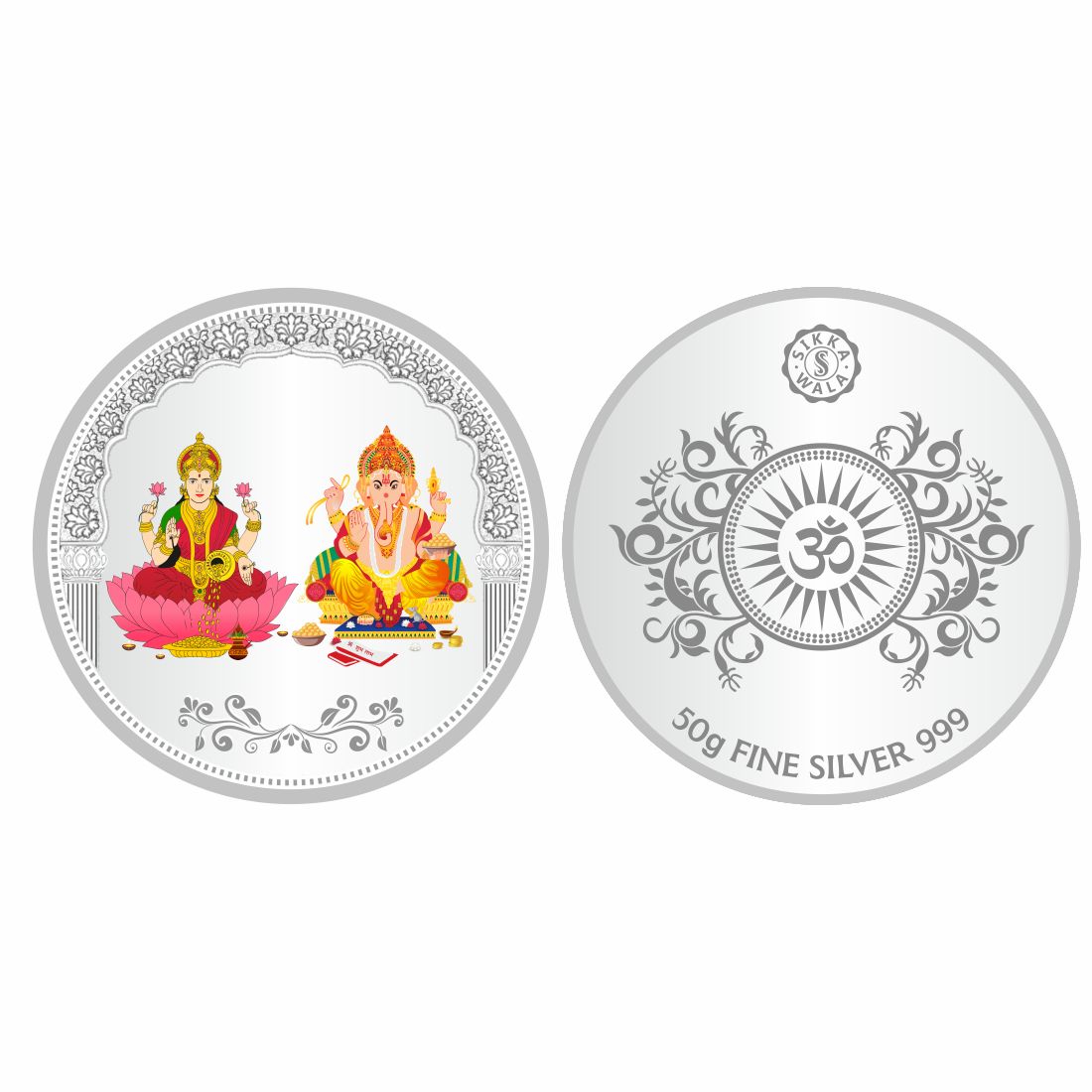 Sikkawala BIS Hallmarked Laxmi Ganesh Color 999 Silver Coin 50 gm - SKRCLGCP-50