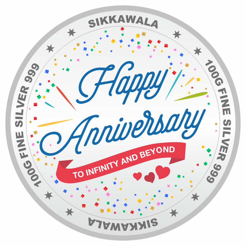 Sikkawala BIS Hallmarked  Anniversary 999 Silver Coin 100 gm - SKAVCP-100