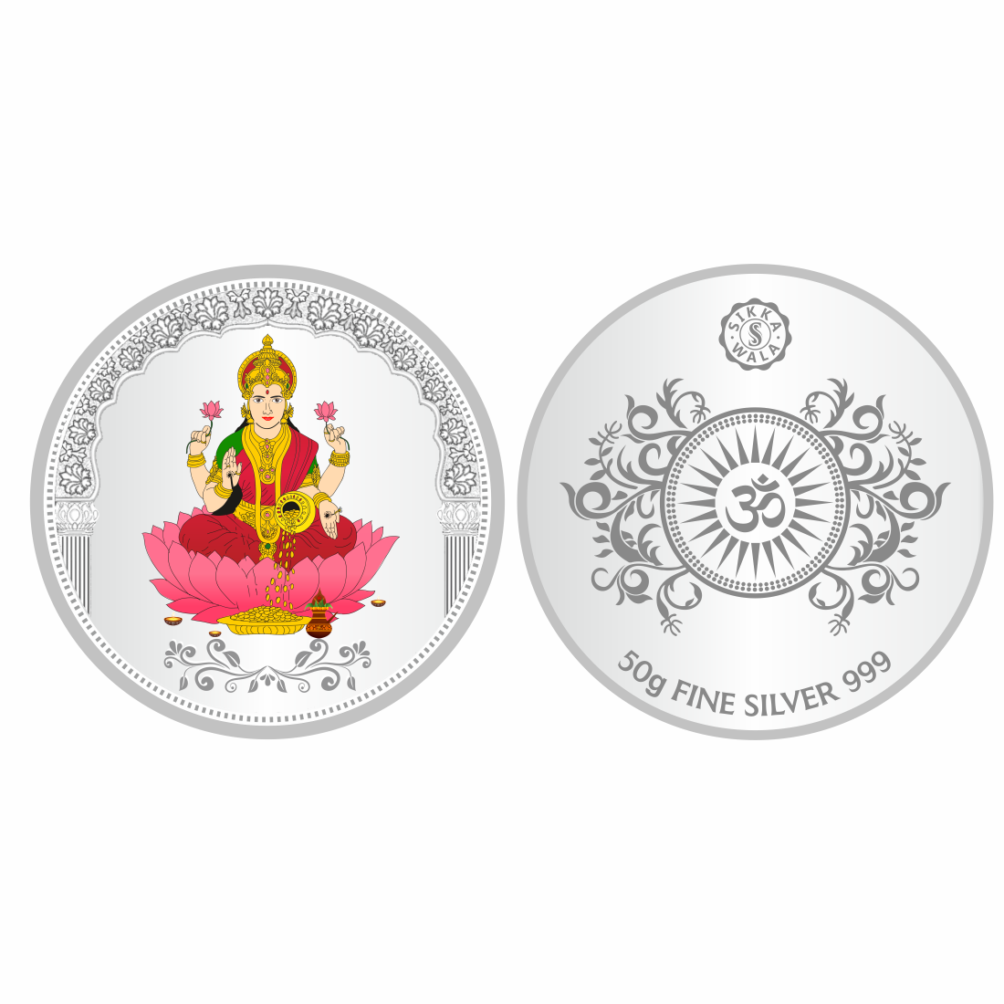 Sikkawala BIS Hallmarked Laxmi Color 999 Silver Coin 50 gm - SKRCLXCP-50