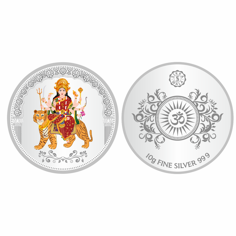 Sikkawala BIS Hallmarked Durga ji Color 999 Silver Coin 10 gm - SKRCDGCP-10